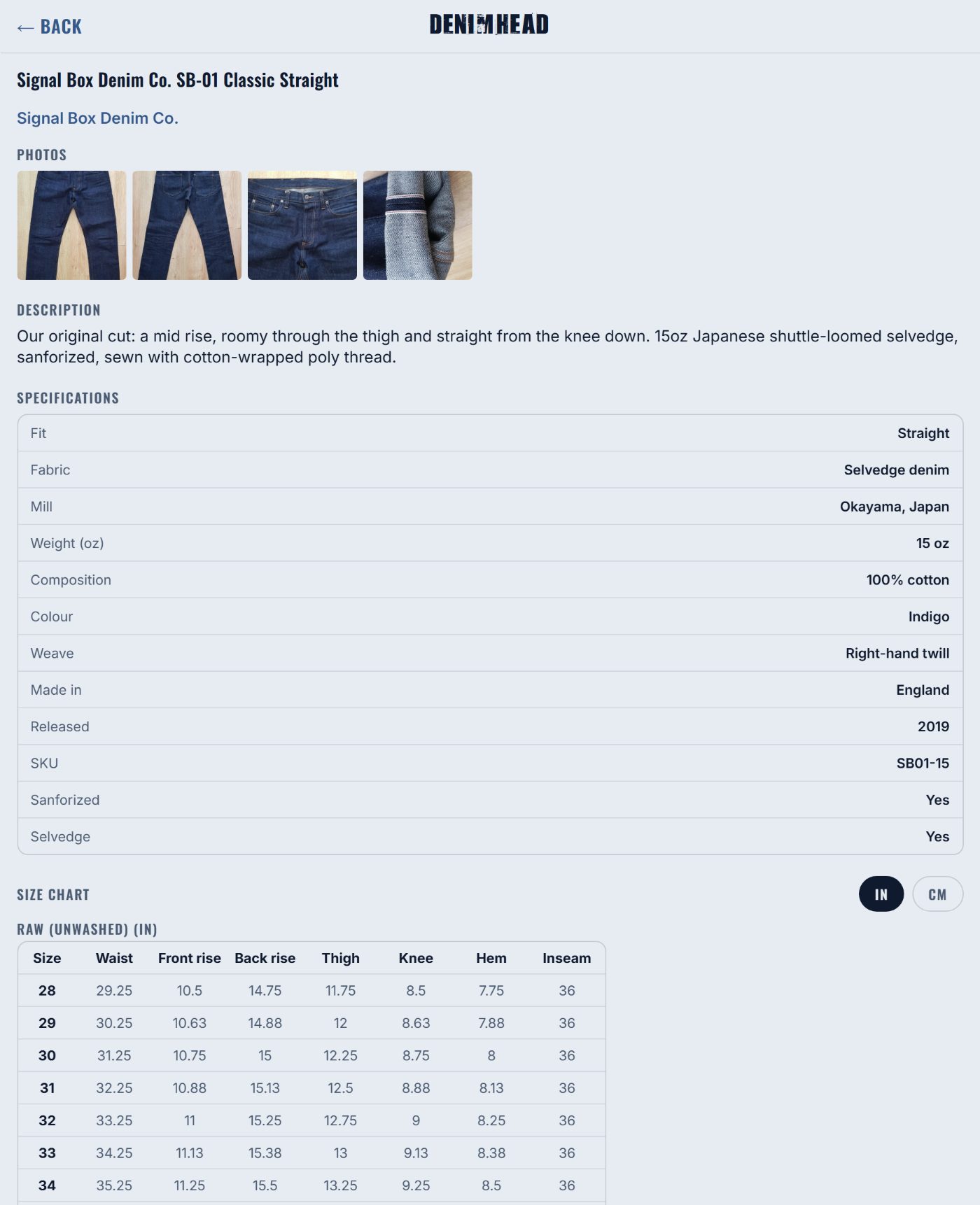 A model page with photos, a description and the full spec sheet.