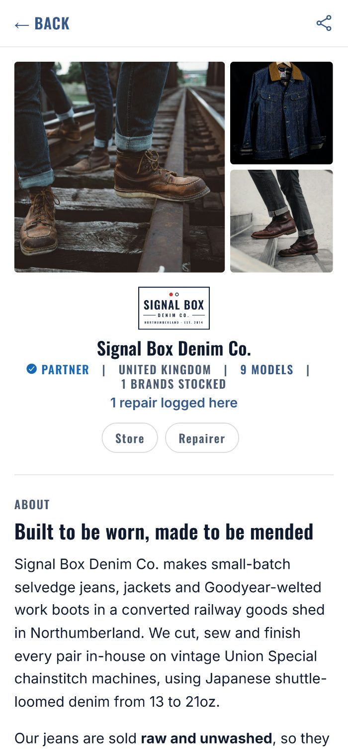 The same storefront on a phone.