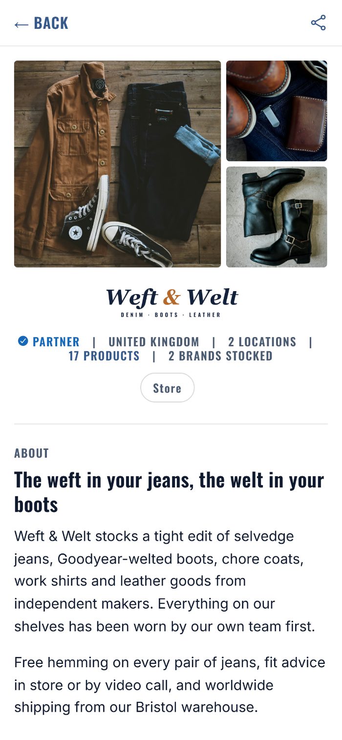 The same storefront on a phone.
