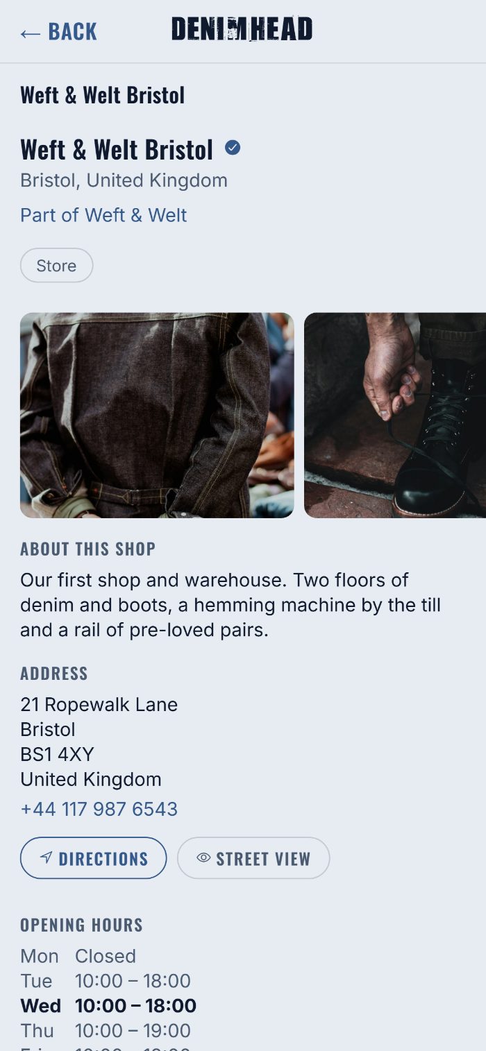 A shop page on a phone.